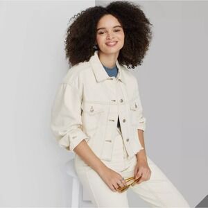 Wild Fable Women's Cropped Denim Trucker Jacket Cream XXS